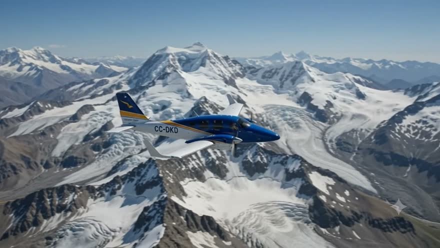 El bimotor cruzando la cordillera de los Andes nevada